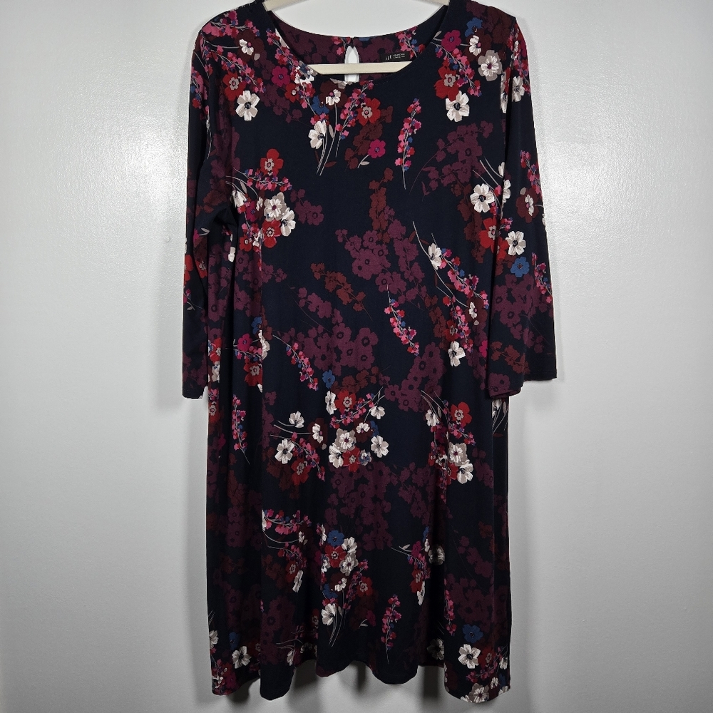 J. Jill Wearever Floral Print 3/4 Sleeve Stretch Sheath Midi Dress Size Large